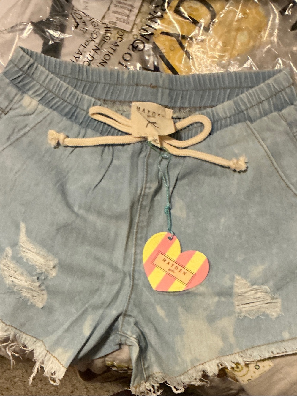Girl’s Hayden Light Blue Distressed Denim Drawstring Shorts